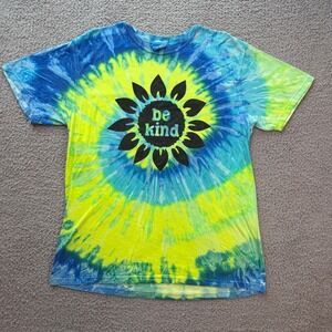 Destinations USA Be Kind Sunflower Tie Dye T-Shirt Mens XL Blue Yellow Festival